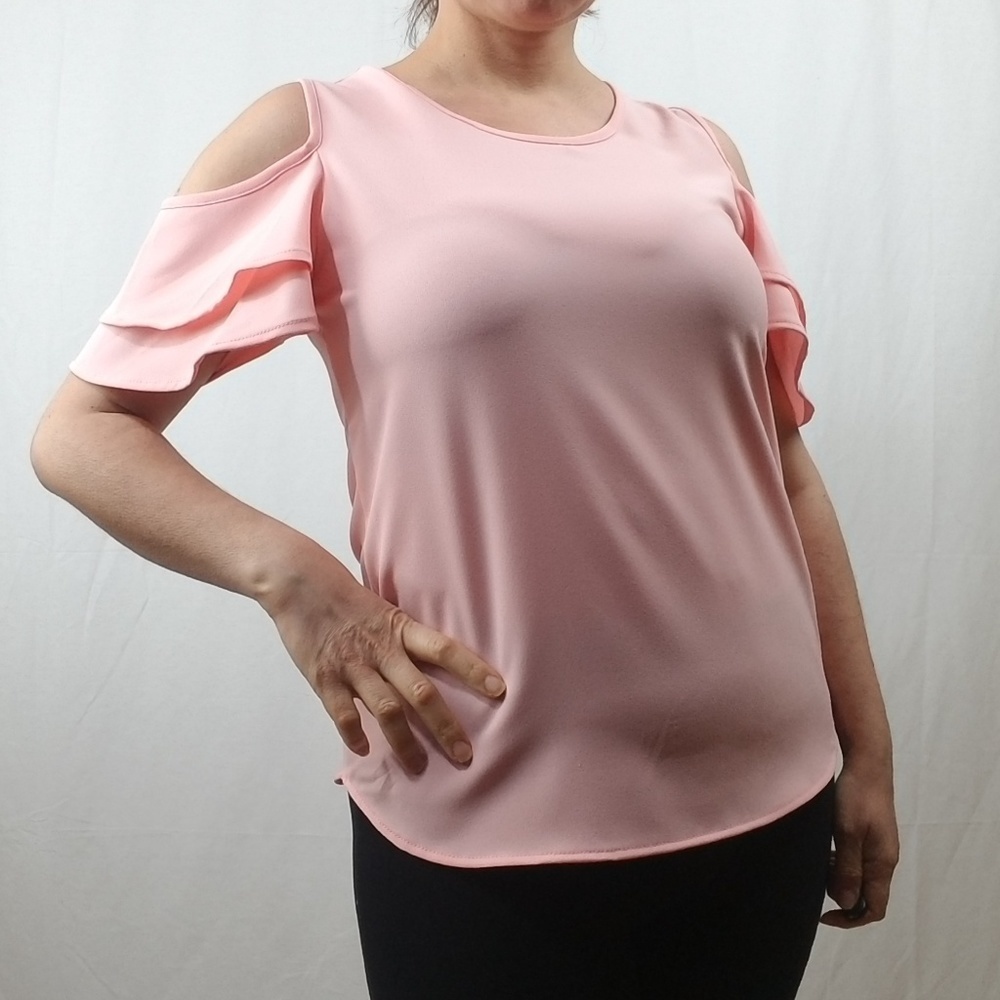NWT COLD SHOULDER RUFFLE SLEEVE PEACH BLOUSE TOP